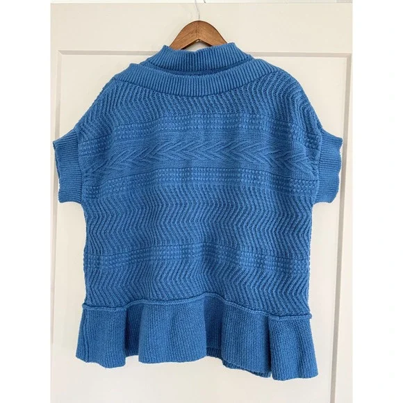 Vintage 1990s Stella McCartney Cerulean Blue Peplum Cardigan Short Sleeve Sz 40